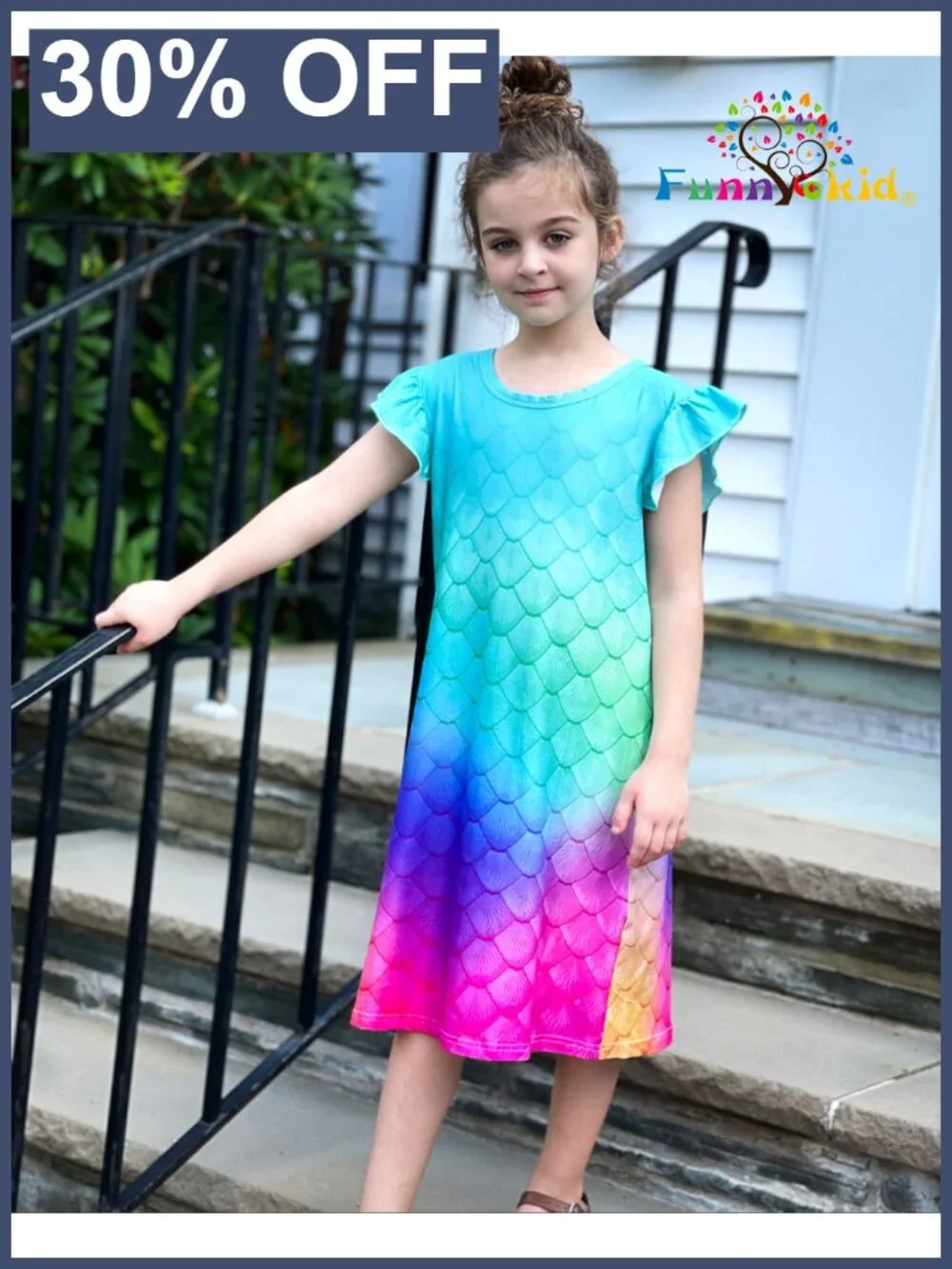Girls Flutter Sleeve Nightgown Pajama Dress Soft Cotton Blend 3-12Y